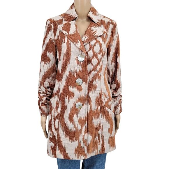 Anthracite By Muse Brown Cream Western Aztec Patterned Women's Coat - Picture 1 of 13